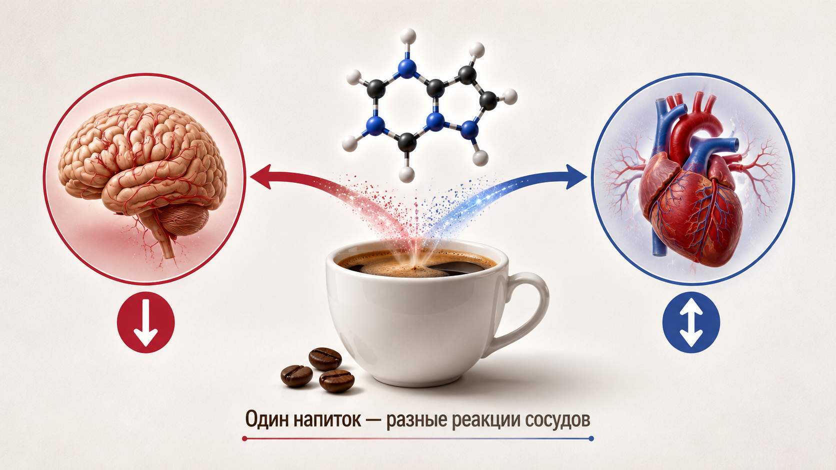 Инфографика: разные реакции сосудов на кофеин